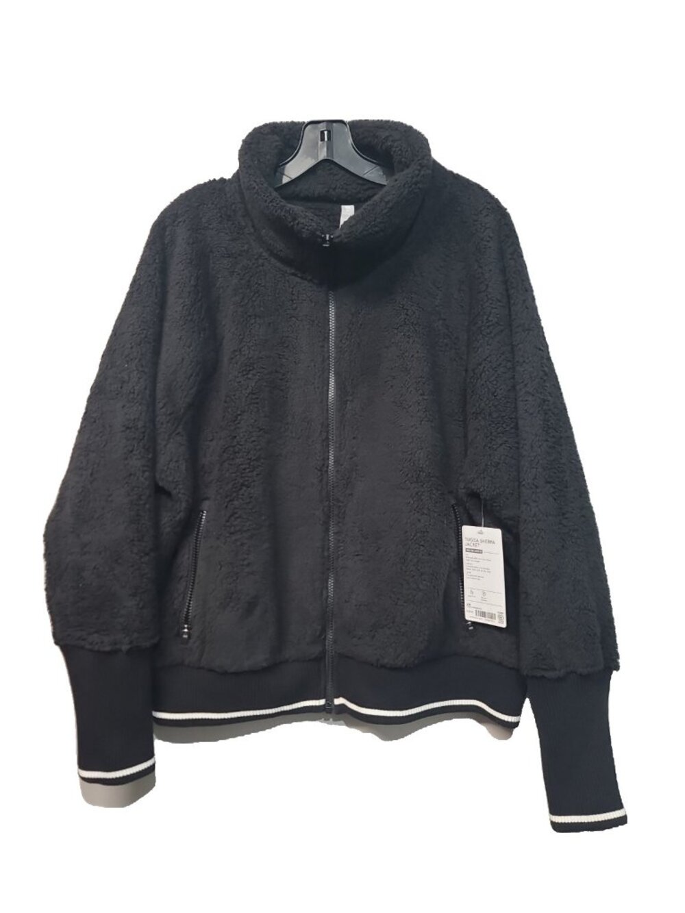 Athleta Tugga Sherpa Jacket 2X Black NWT Relaxed Cozy Full Zip